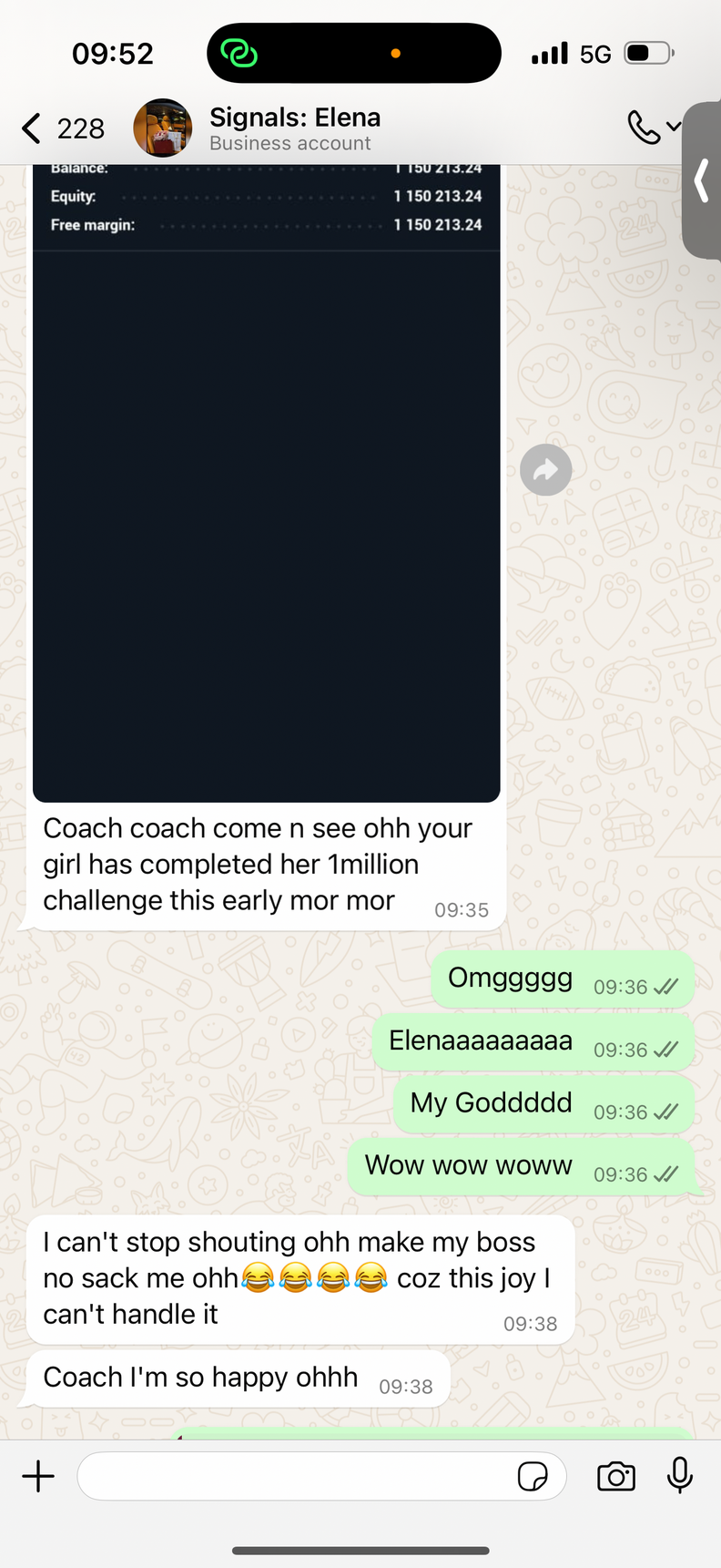 Student message celebrating completion of a one-million challenge